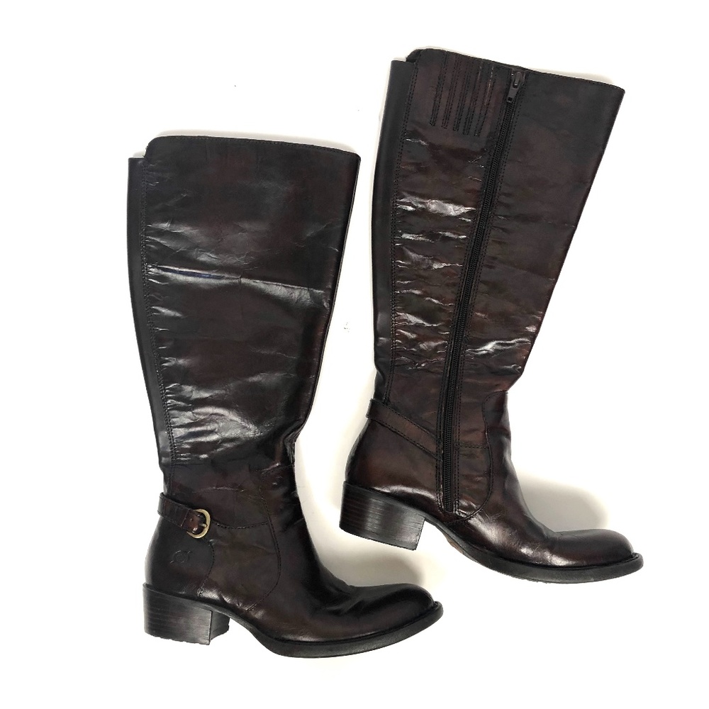 Born Patent Leather Riding Cosna Boots Knee wide Calf, burgundy color